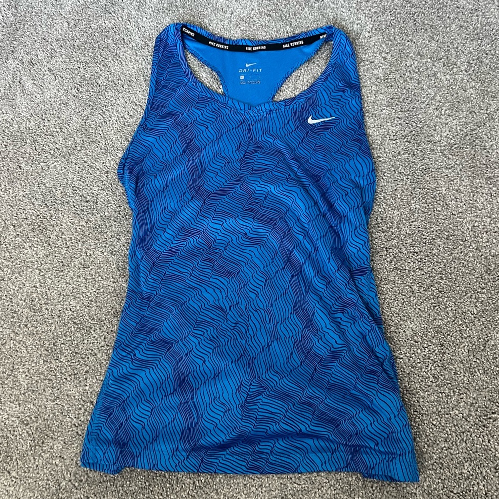 Nike Running Dri-Fit Women's L Blue Tank Top with Designs Lightweight